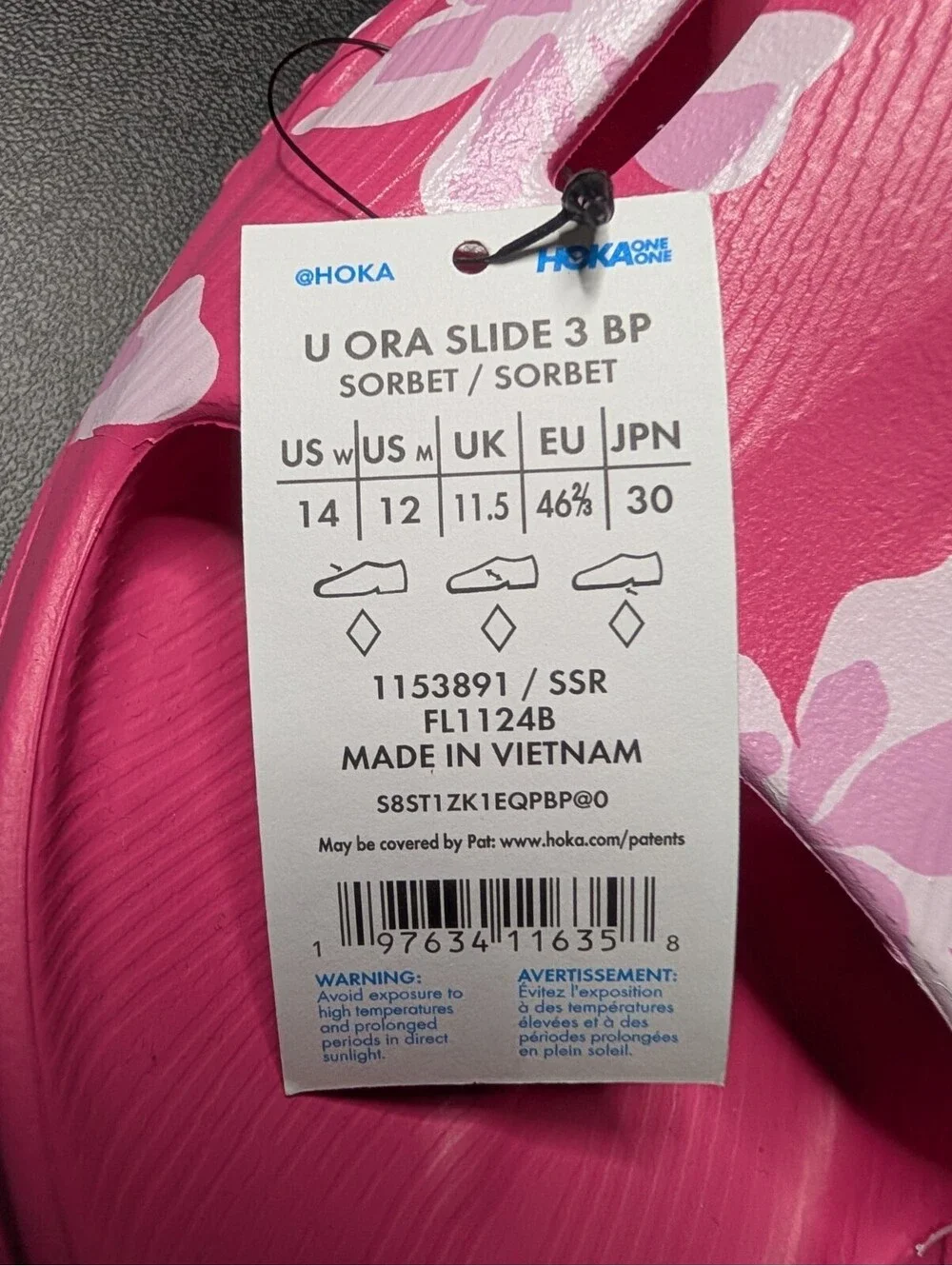 HOKA Vibrant Bloom Ora 3 Women’s 14 Men's 12 US Pink Recovery Slide Sandals